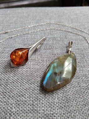 Sterling Silver set = 2 pendants + 1 chain > Amber & Labradorite